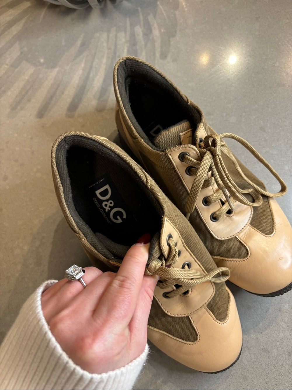 D&G Beige and Olive Mixed-Material Sneakers